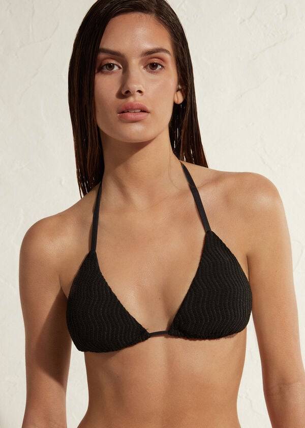 reggiseno bikini a triangolo con perizoma mykonos calzedonia da donna nero
