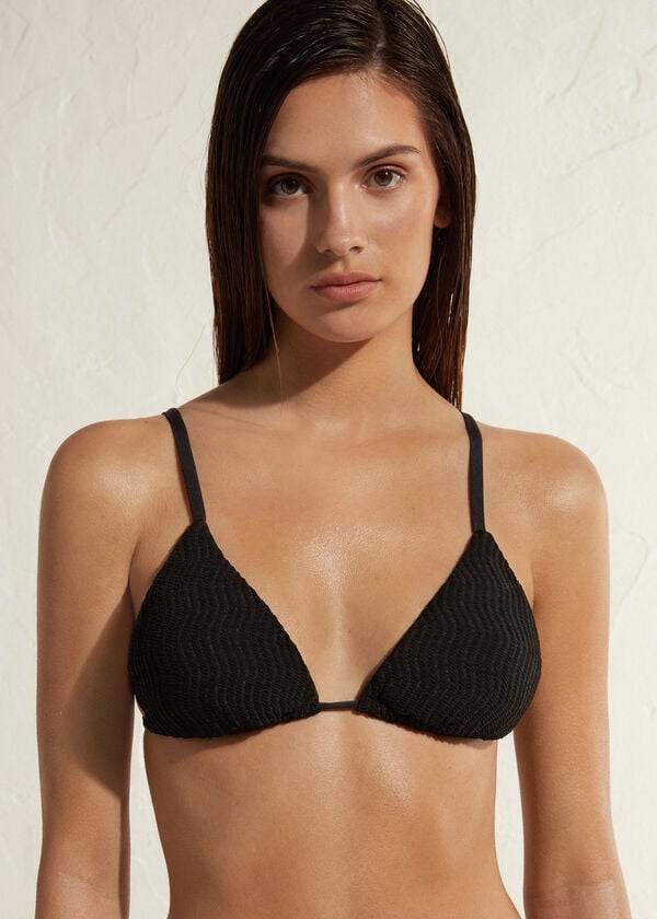 reggiseno bikini a triangolo con perizoma mykonos calzedonia da donna nero