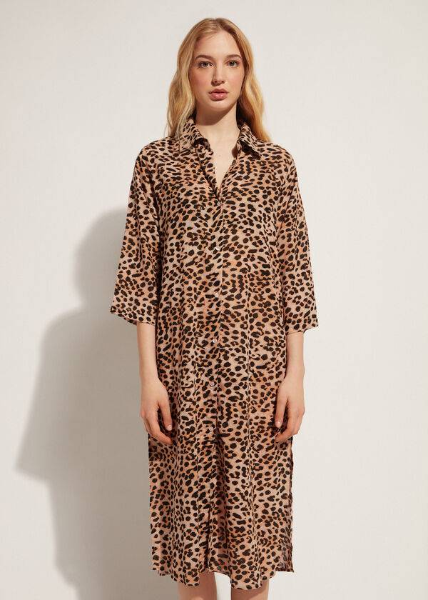 copricostume midi con fantasia animalier da donna calzedonia colore marrone