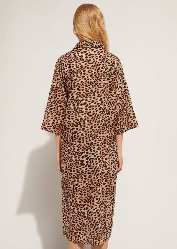 copricostume midi con fantasia animalier da donna calzedonia colore marrone