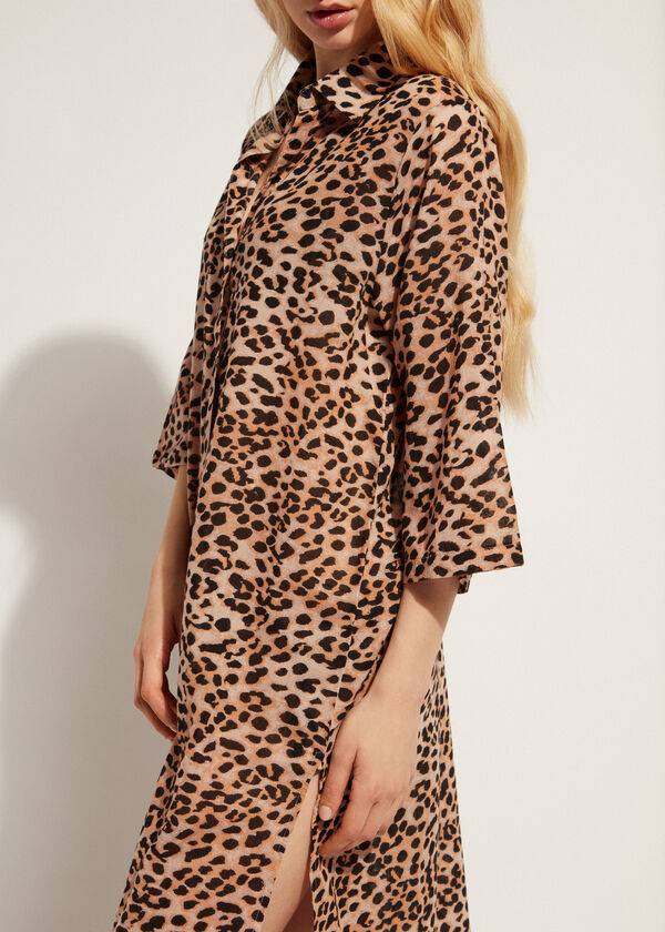 copricostume midi con fantasia animalier da donna calzedonia colore marrone