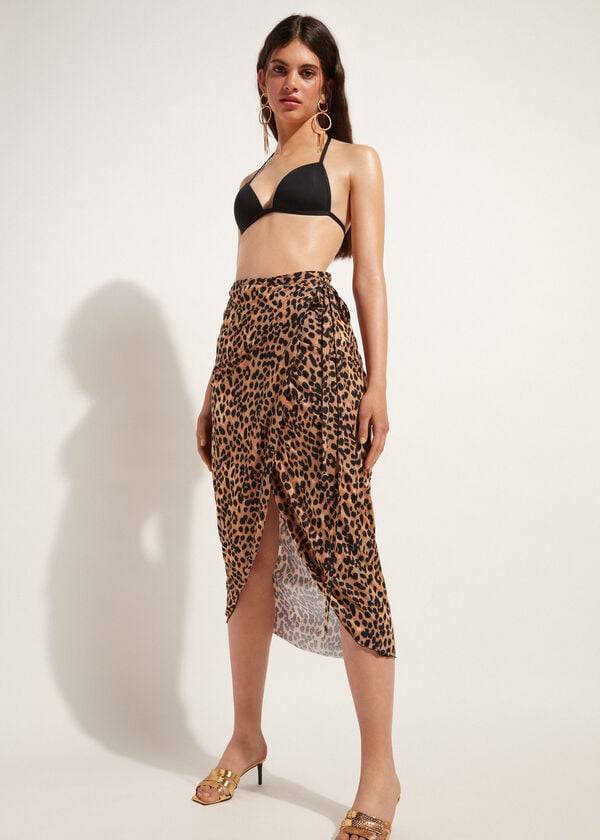 calzedonia long crossover pareo copricostume da donna marrone