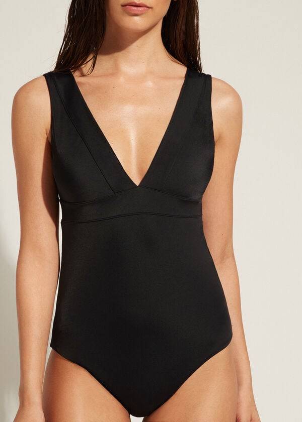 costume intero da bagno da donna calzedonia paola nero