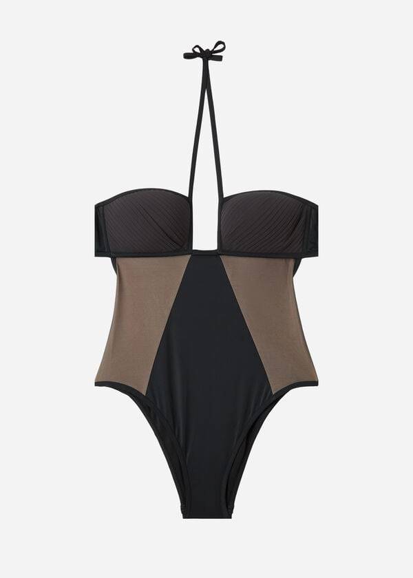 calzedonia costume intero tokyo con inserto in tulle da donna nero