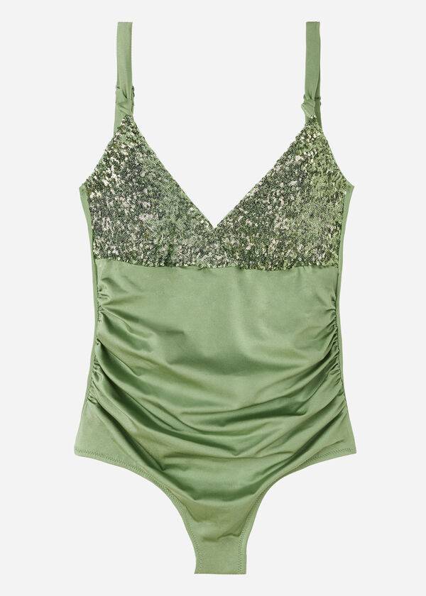 costume da bagno intero imbottito effetto modellante calzedonia cannes da donna verde