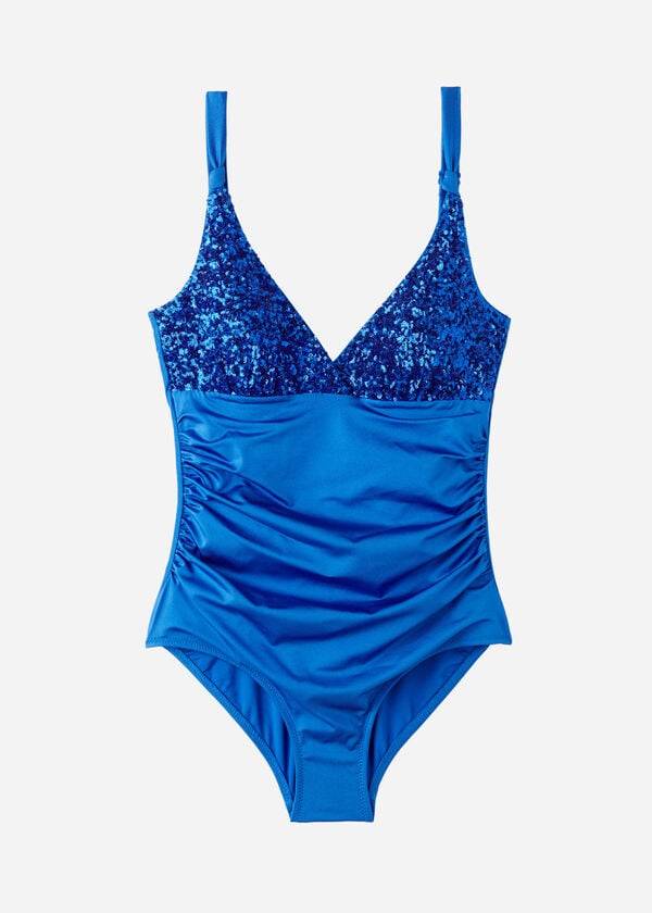 costume da bagno intero imbottito effetto modellante calzedonia cannes da donna blu