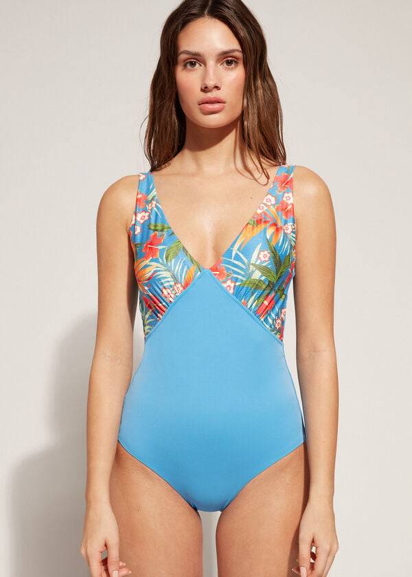 costume da bagno intero imbottito effetto modellante maui di calzedonia da donna verde